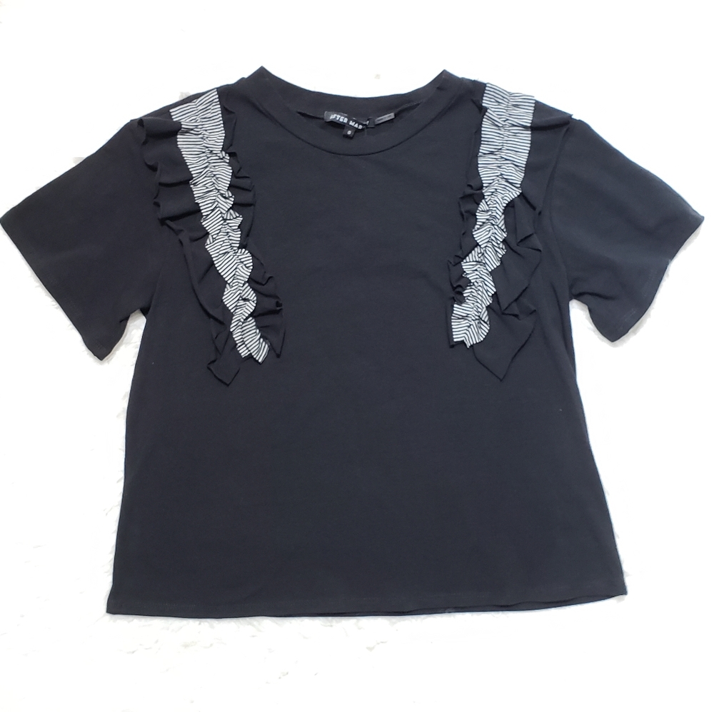 Ruffle Stripe Embellished Tee Shirt